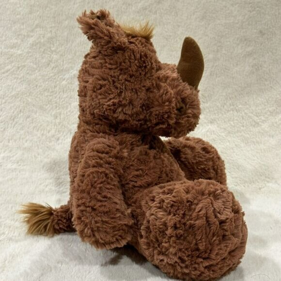 Aurora Brown Rhinoceros Rhino Sitting Plush 11” Stuffed Animal Toy - Picture 4 of 6